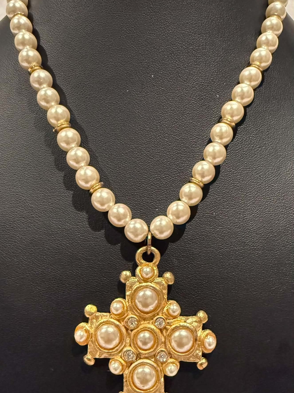 Jacky De G Gold-Tone Pearl Cross Pendant Necklace - Women's Jewelry